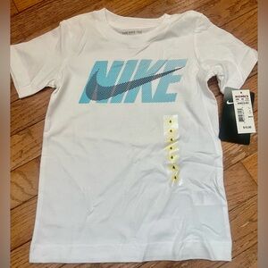 Nike Kids White swoosh Tee with Blue Logo NWT Size 4